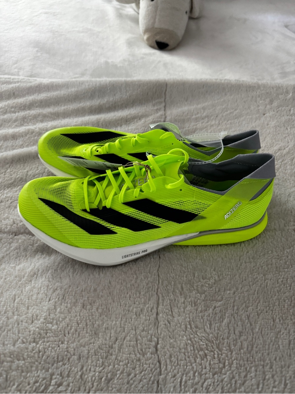 Adizero Neon Yellow Track Shoes with Black Stripes Spikes included